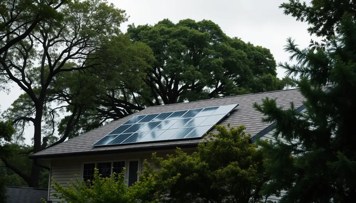 Toit ombragé par des arbres, illustrant un cas où l'installation photovoltaïque n'est pas rentable
