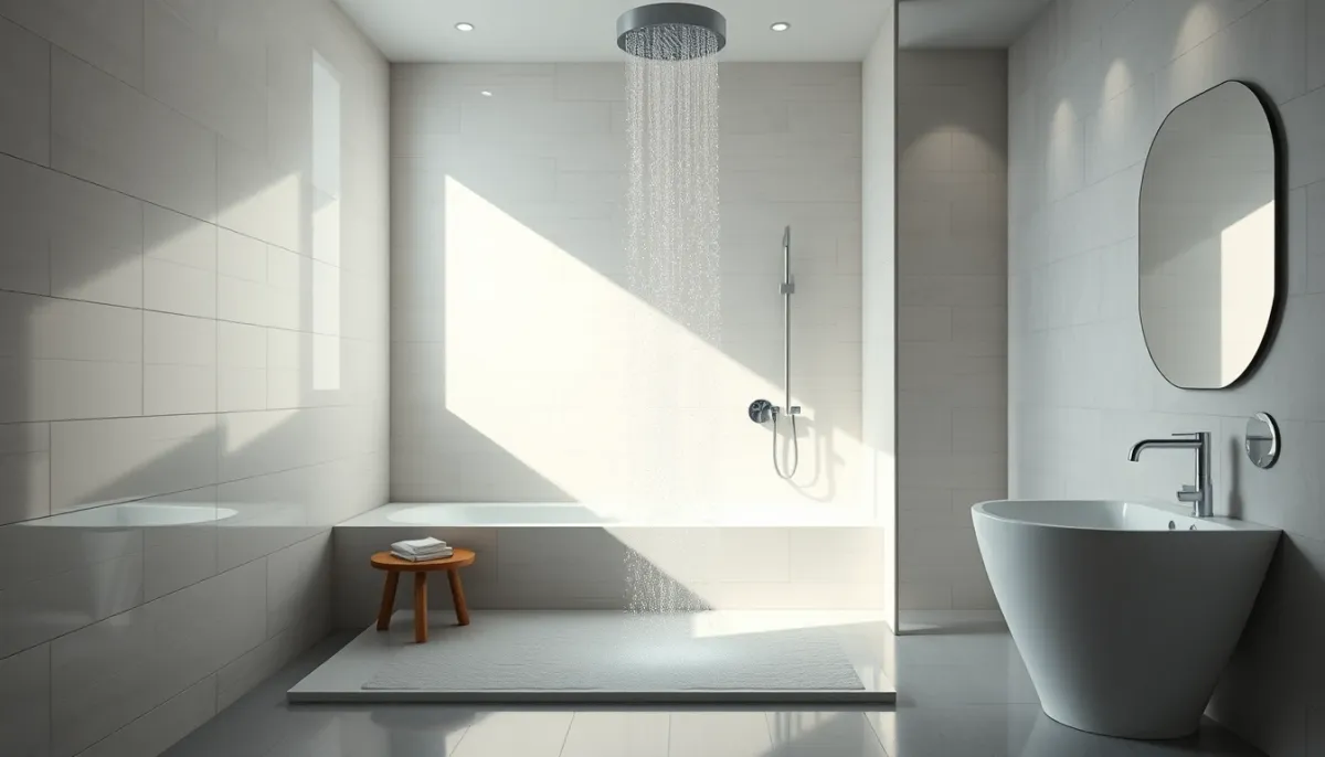 Salle de bain moderne avec douche, confort d'eau chaude
