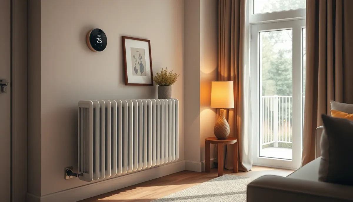 Intérieur confortable avec radiateur basse température et thermostat intelligent