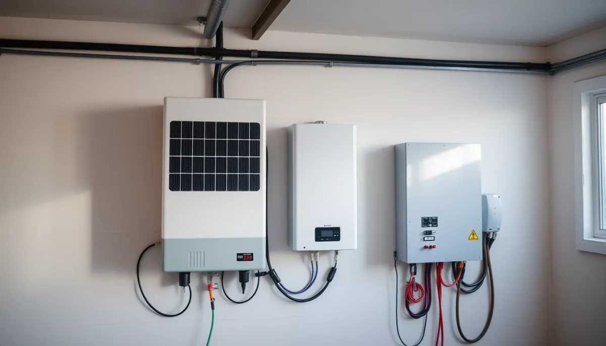Onduleur solaire et tableau électrique installés dans un garage