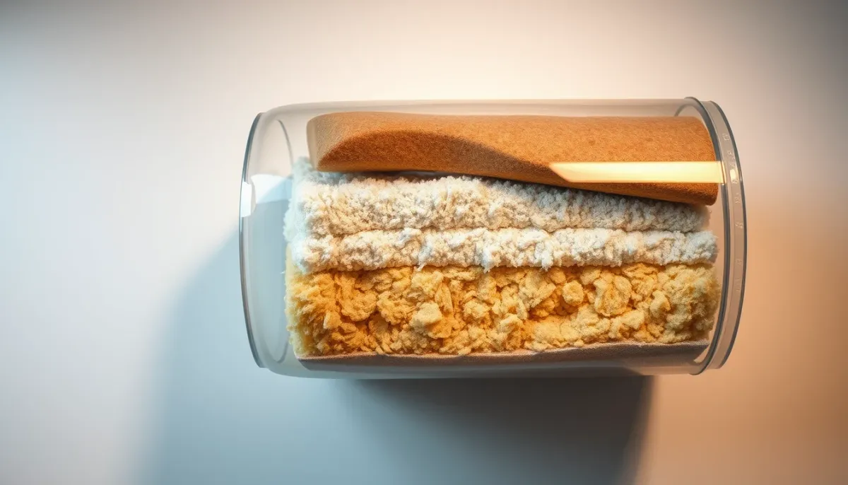 Comparaison visuelle de trois types d'isolants soufflés : laine de verre, laine de roche et ouate de cellulose