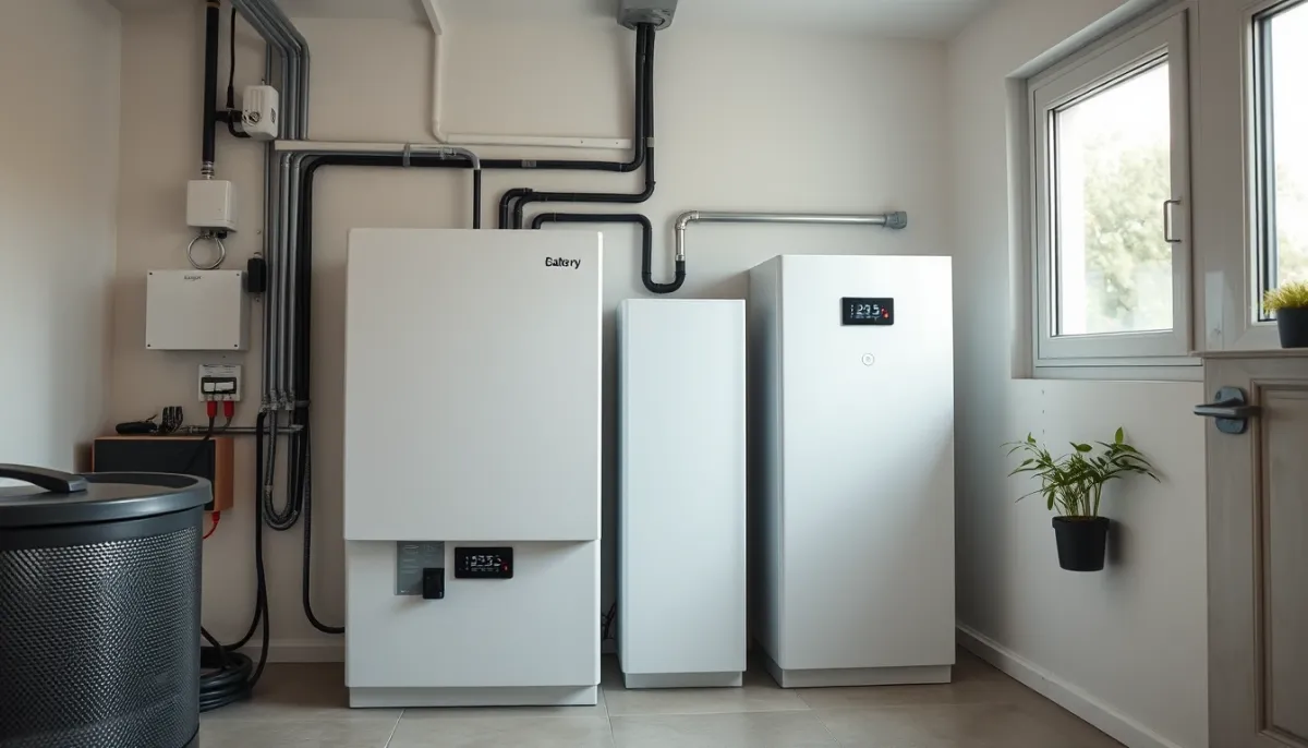 Batterie domestique moderne installée dans une buanderie avec affichage numérique