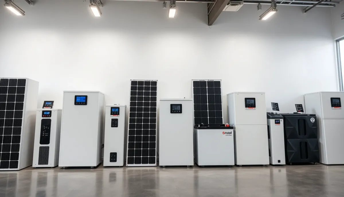 Comparatif de plusieurs modèles de batteries solaires exposés côte à côte