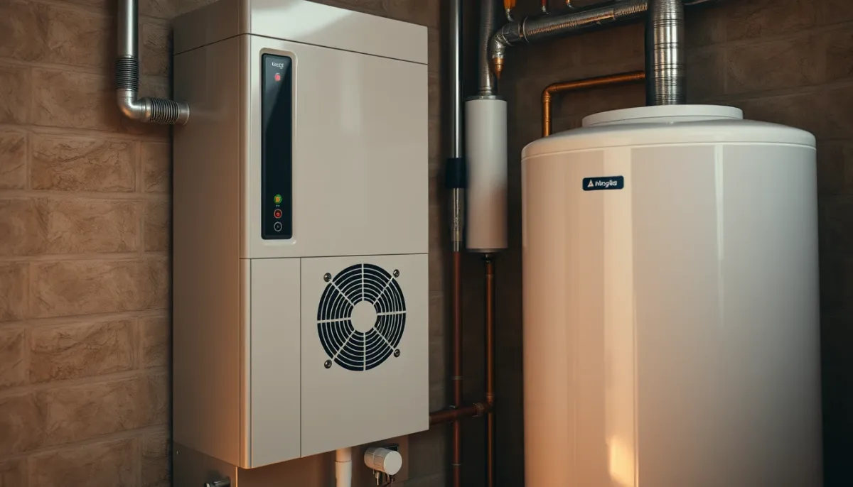Gros plan sur les composants techniques d'un chauffe-eau thermodynamique