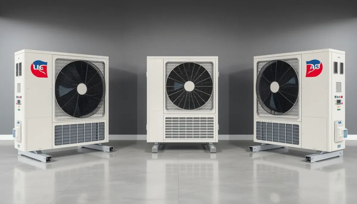 Comparatif de trois pompes à chaleur air/eau exposées côte à côte en showroom