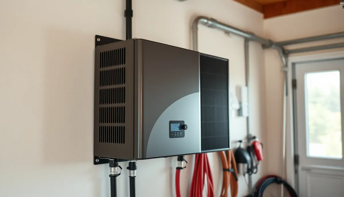 Onduleur solaire installé sur un mur dans un local technique
