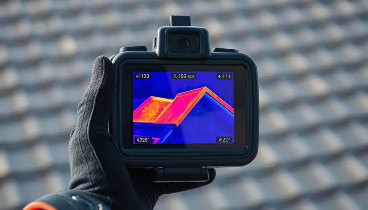 Caméra thermique montrant les déperditions de chaleur par la toiture
