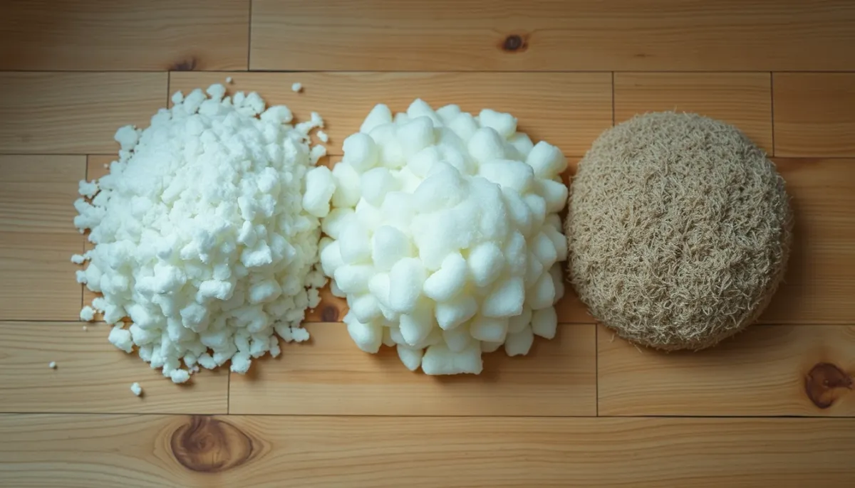 Trois types d'isolants pour combles : ouate de cellulose, laine de verre et laine de roche