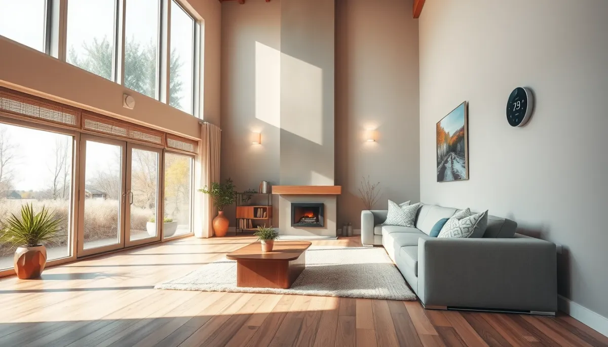 Salon confortable chauffé par une pompe à chaleur air/eau avec plancher chauffant