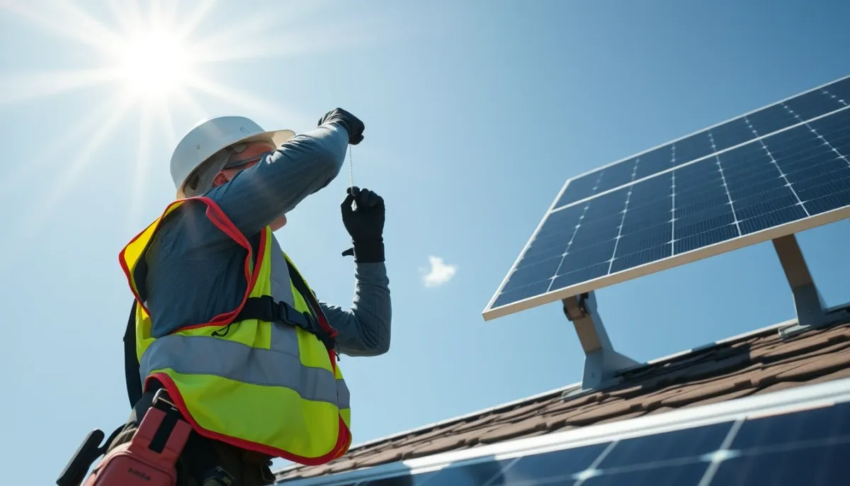 Installateur professionnel RGE posant des panneaux solaires sur un toit, démarche pour le tarif de rachat EDF OA