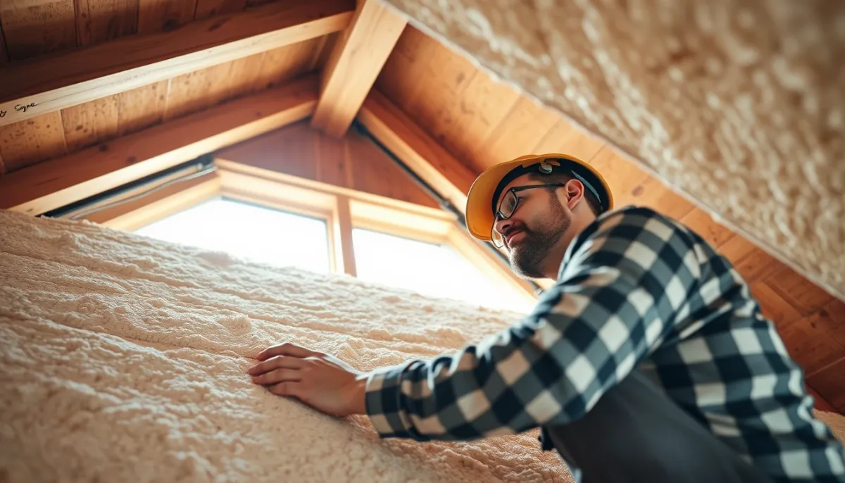 Pose de panneaux de fibre de bois dans les combles par un professionnel